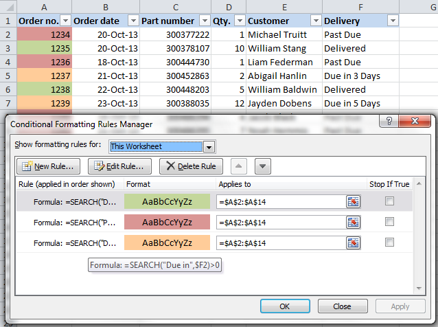 How to change the color of a row in Excel depending on the value in a cell