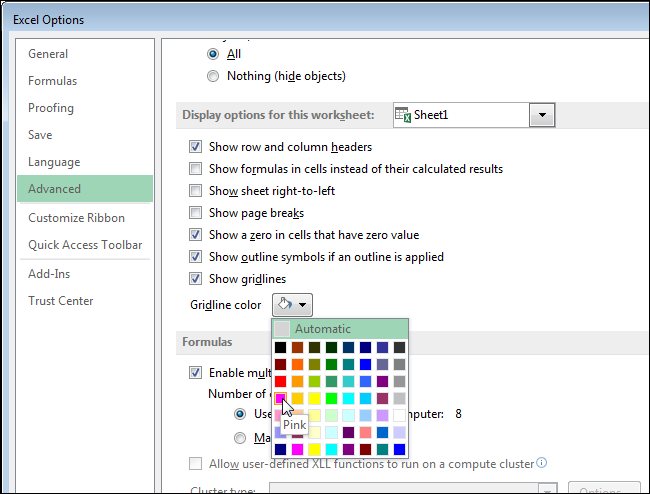 How to change the color of grid lines in Excel