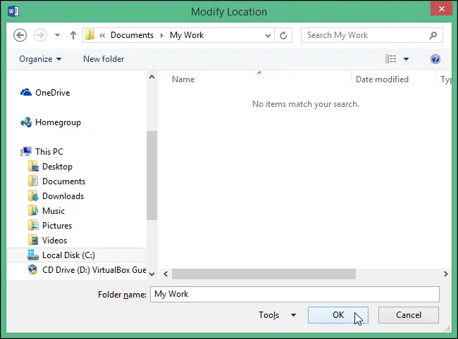 How to change the default file save location in Word 2013