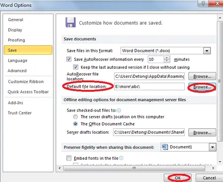 How to change the default file save location in Word 2013