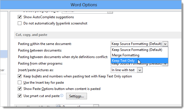 How to Change the Default Paste Options in Microsoft Word 2013