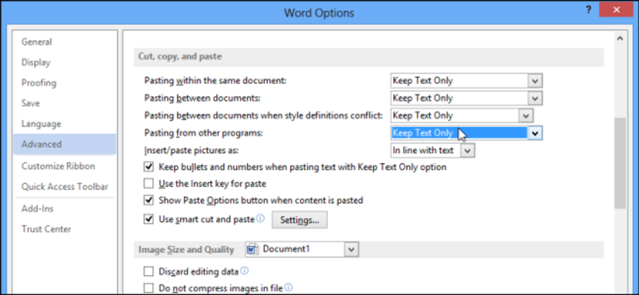 Como cambiar as opcións de pegado predeterminadas en Microsoft Word 2013