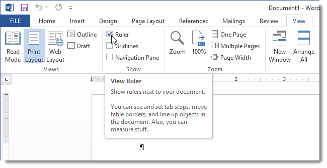How to change the units of the Ruler in Word 2013