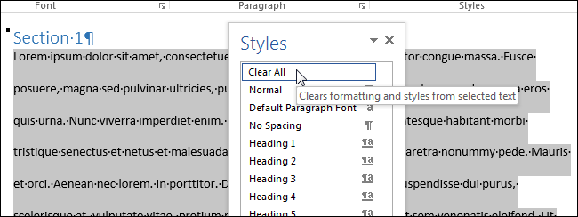 How to clear formatting in Word document