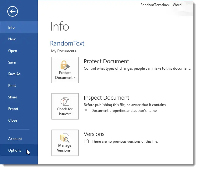 How to clear the Recent Documents list in Word 2013