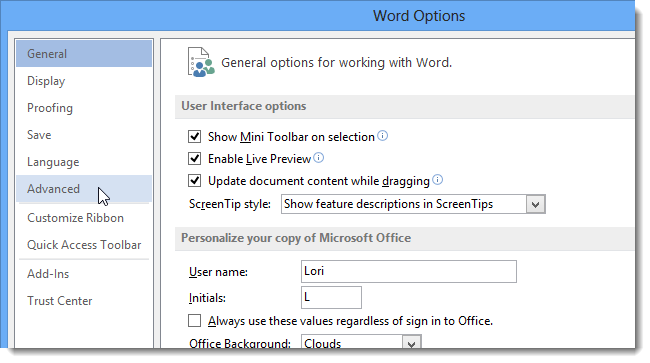 How to clear the Recent Documents list in Word 2013