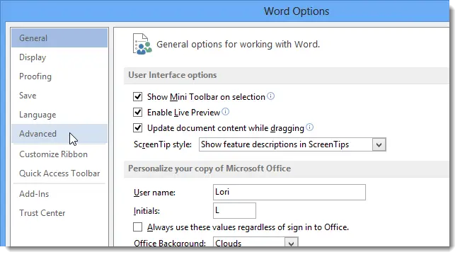 How to clear the Recent Documents list in Word 2013