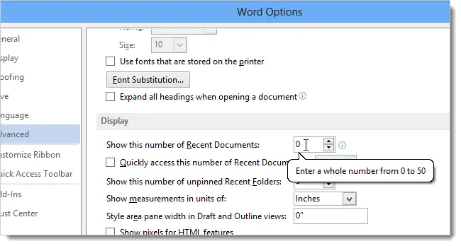 How to clear the Recent Documents list in Word 2013