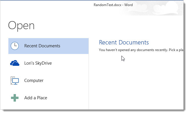 How to clear the Recent Documents list in Word 2013