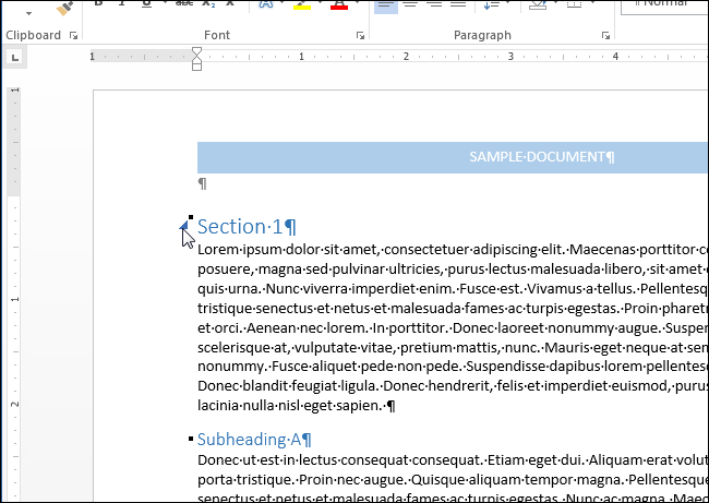 How to collapse and expand document sections in Word