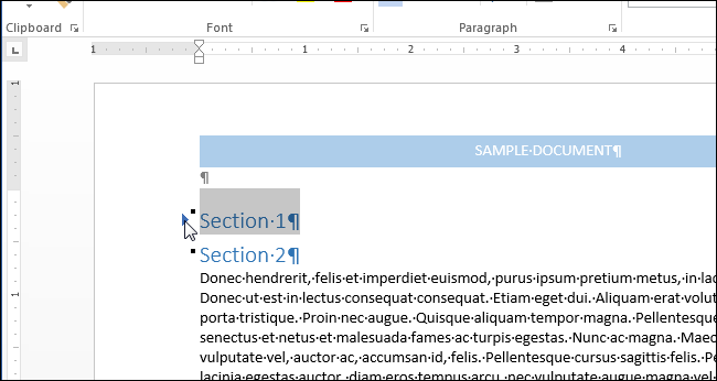 How to collapse and expand document sections in Word