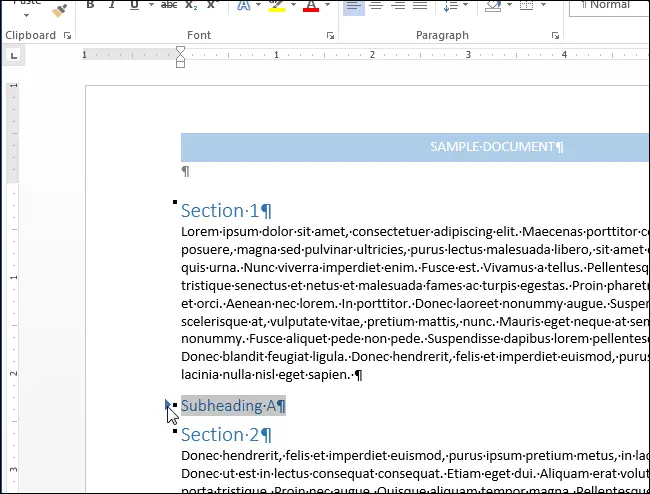 How to collapse and expand document sections in Word