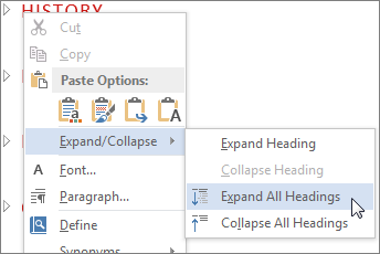 How to collapse and expand document sections in Word