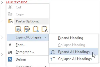 How to collapse and expand document sections in Word