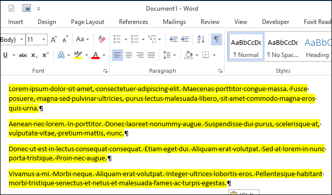 How to combine multiple highlighted sections of text into one document in Word 2013