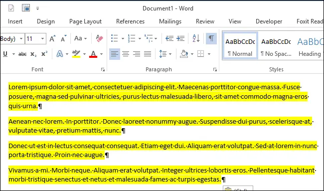 How to combine multiple highlighted sections of text into one document in Word 2013