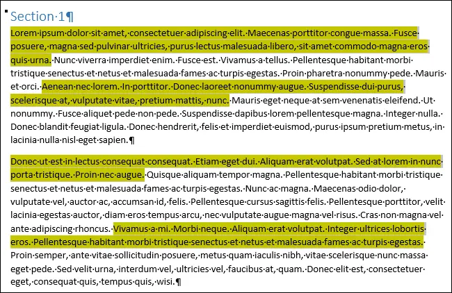 How to combine multiple highlighted sections of text into one document in Word 2013