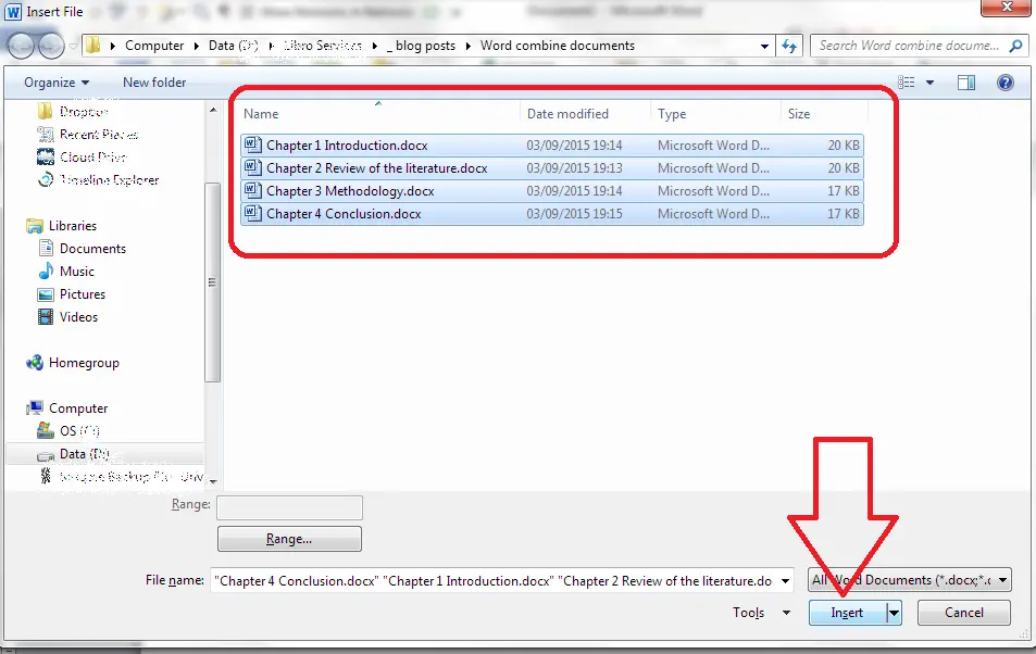 How to combine multiple highlighted sections of text into one document in Word 2013