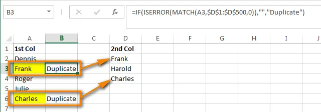 How to compare two columns in Excel and remove duplicates (highlight, colorize, move)