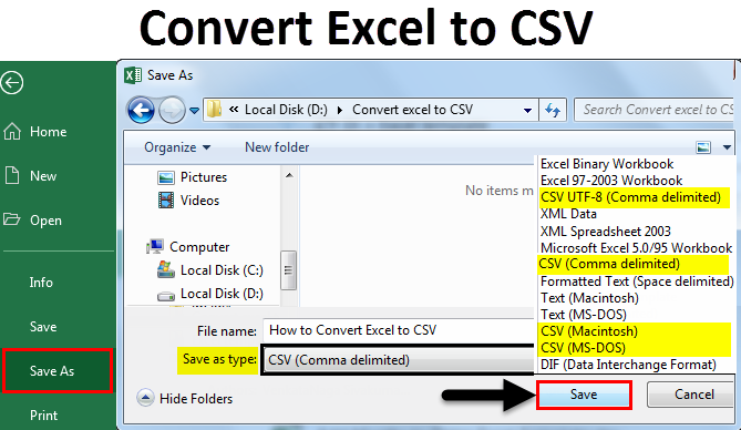 Excel ファイルを CSV 形式に変換する方法