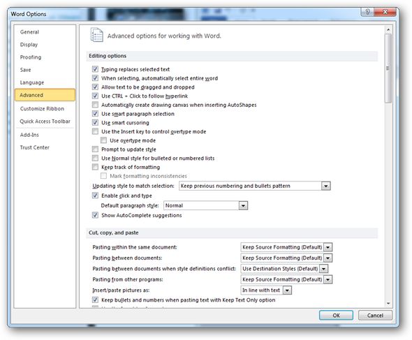 How to convert inches to centimeters in Word 2010