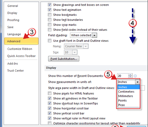 How to convert inches to centimeters in Word 2010