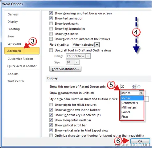 How to convert inches to centimeters in Word 2010