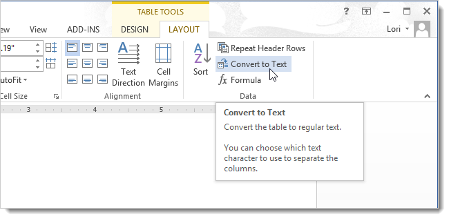 How to convert text to a table in Word 2013 and vice versa