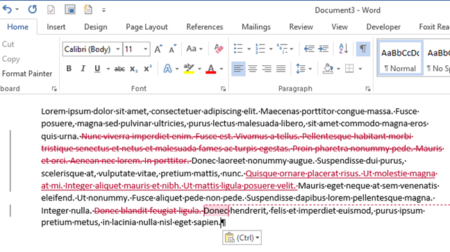 How to copy and paste corrected text in Word 2013