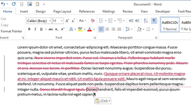 How to copy and paste corrected text in Word 2013