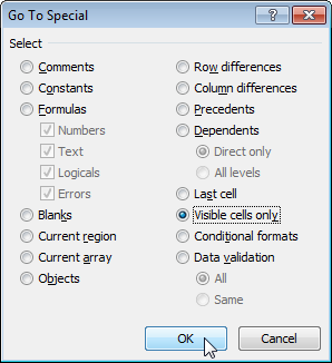 How to copy only visible cells in Excel