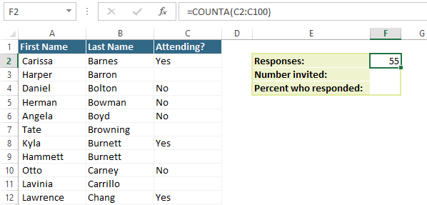 How to count cells using the COUNT function