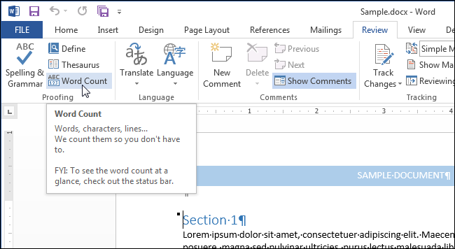 How to count pages, words, characters, paragraphs and lines in a Word document