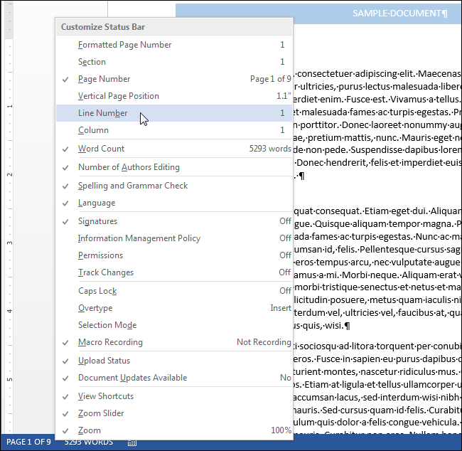 How to count pages, words, characters, paragraphs and lines in a Word document