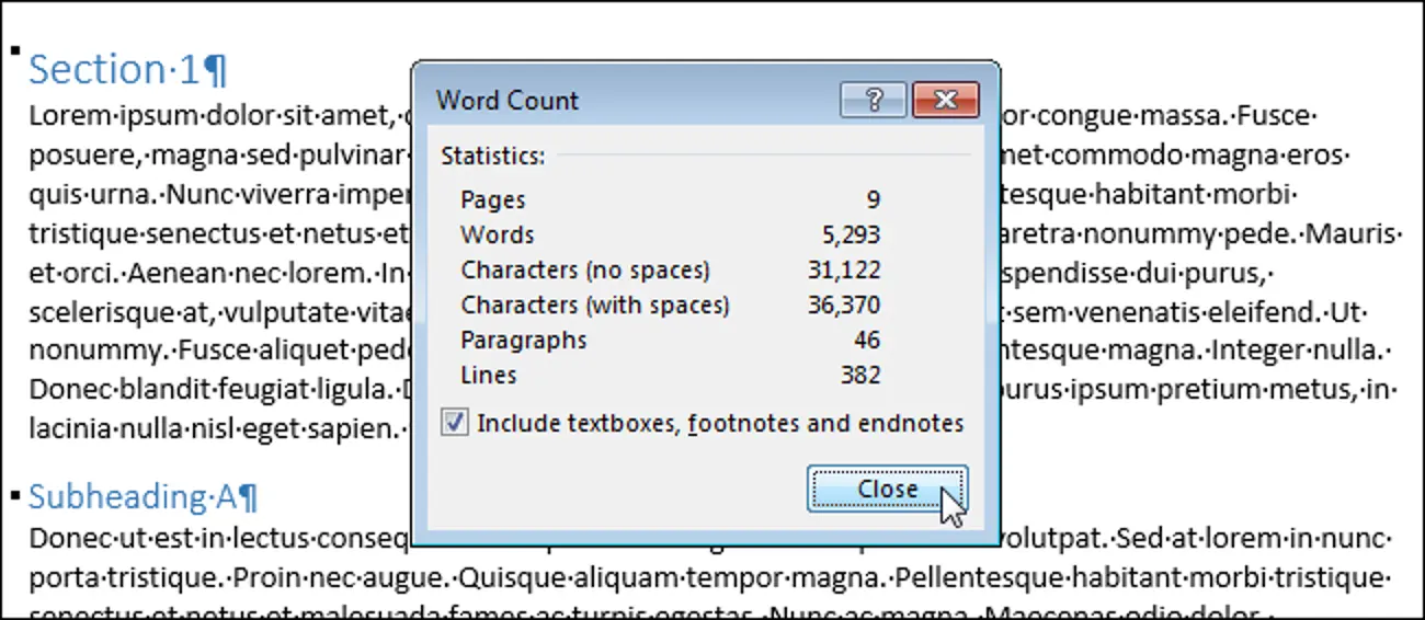 How to count pages, words, characters, paragraphs and lines in a Word document