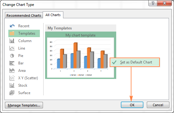 How to create a chart (graph) in Excel and save it as a template