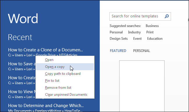 How to create a copy of a Word document