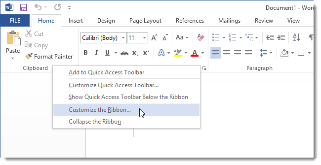 How to create a custom tab on the Office 2013 Ribbon