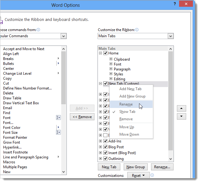 How to create a custom tab on the Office 2013 Ribbon