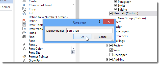 How to create a custom tab on the Office 2013 Ribbon