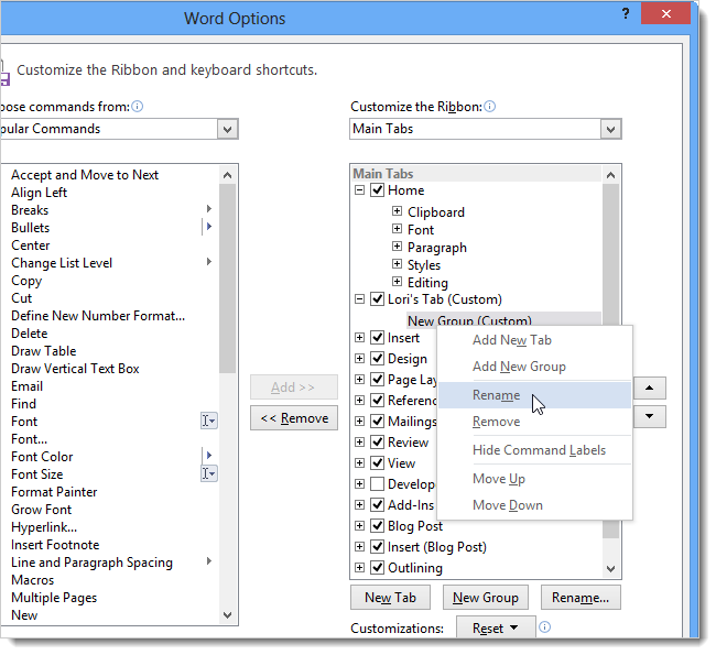 How to create a custom tab on the Office 2013 Ribbon