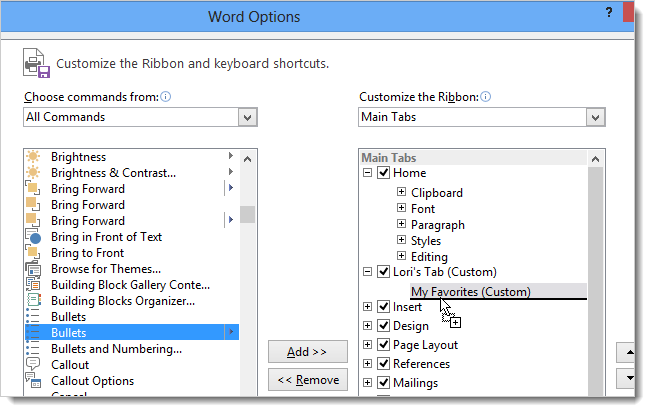 How to create a custom tab on the Office 2013 Ribbon