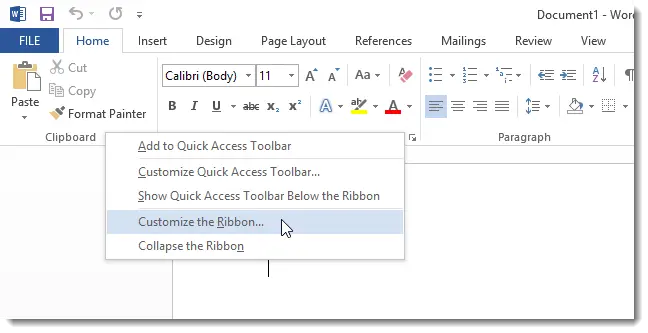 How to create a custom tab on the Office 2013 Ribbon