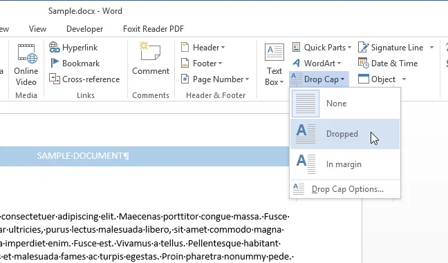 How to create a drop cap in Word 2013