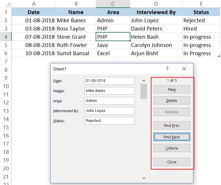 How to create a form in Excel