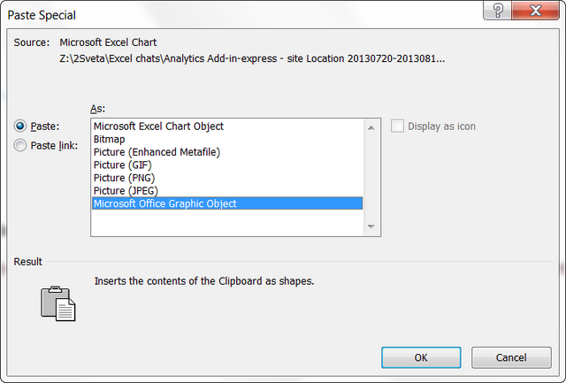 How to create a graphic file from an Excel chart or export it to Word or PowerPoint