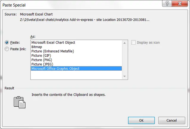 How to create a graphic file from an Excel chart or export it to Word or PowerPoint