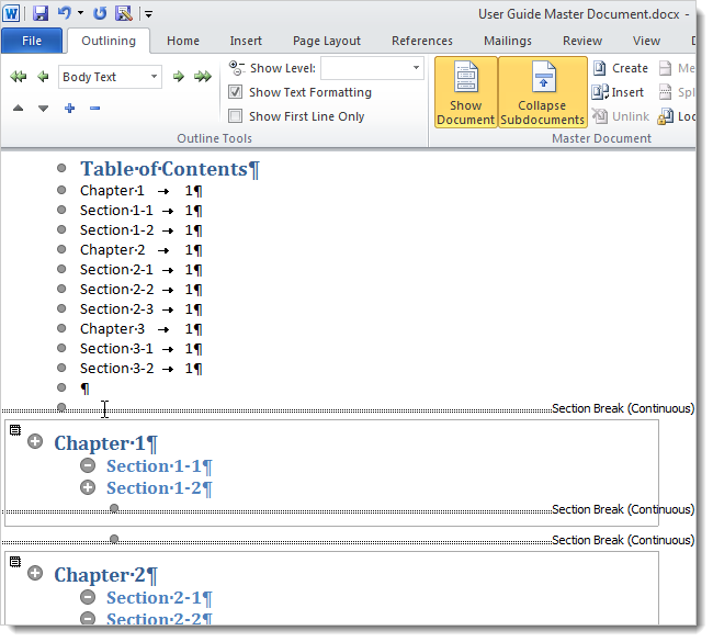 How to Create a Master Document in Word 2010 from Multiple Documents