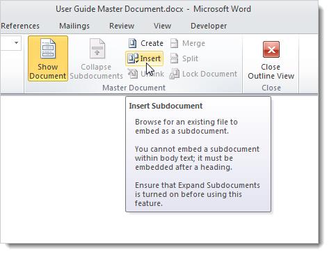 How to Create a Master Document in Word 2010 from Multiple Documents