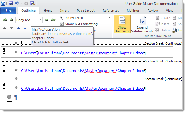 How to Create a Master Document in Word 2010 from Multiple Documents